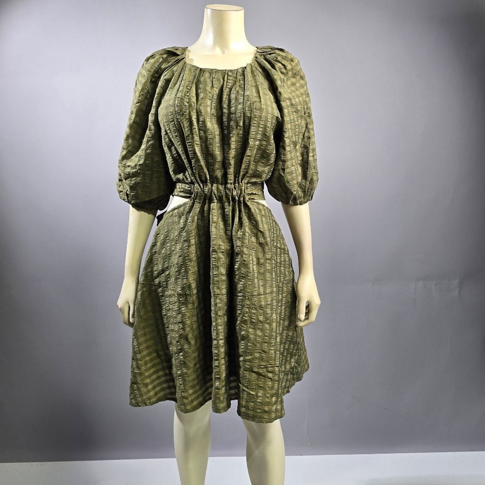 Moon River Green Bishop Sleeve Mini Sundress R14